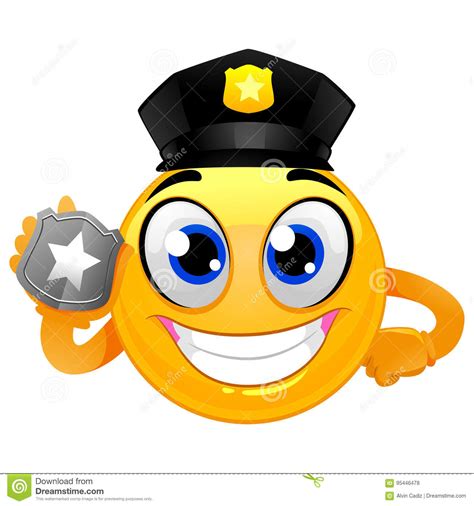 Smiley Emoticon Policeman Holding A Badge Stock Vector Illustration