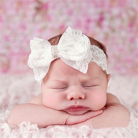 Newborn Lace Flower Bowknot Headband Baby Girl Diamond Pearl Bead Bow