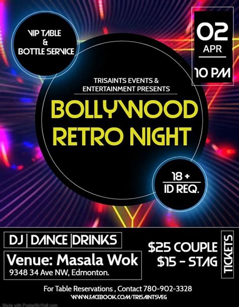 Bollywood Retro Night Masala Wok Edmonton 2 April To 3 April