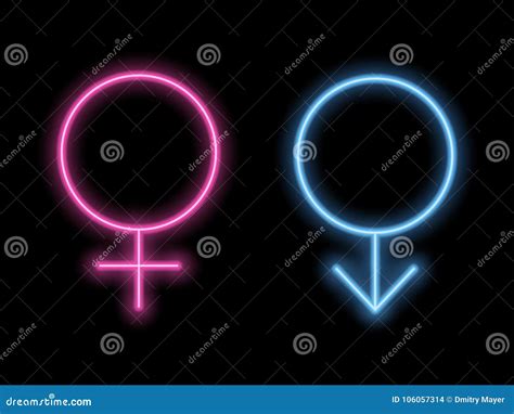 Gender Symbols In Neon Style Neon Silhouette Stock Vector Illustration Of Pink Couple 106057314
