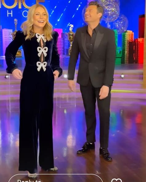 Kelly Ripa Wows In Blue Velvet Jumpsuit With Bows On Live