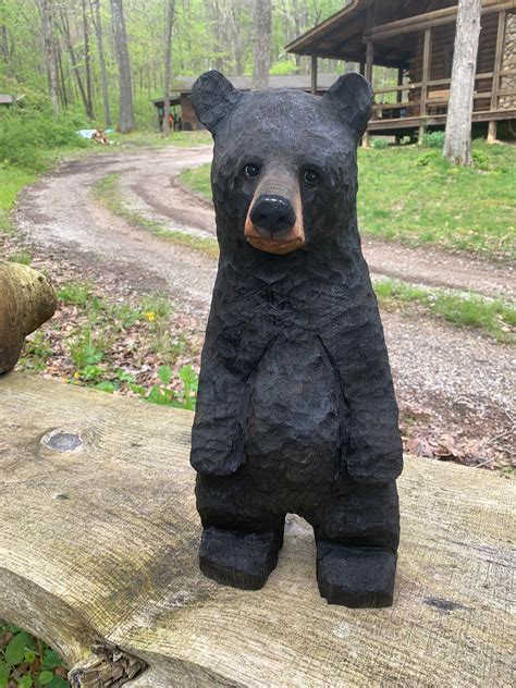 Bear Chainsaw Carving Carved Black Bear Wooden Bear Wood Carving Hand Carved Wood Art By