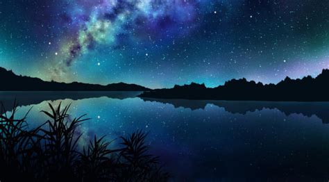 1200x400 Amazing Starry Night Over Mountains And River 1200x400
