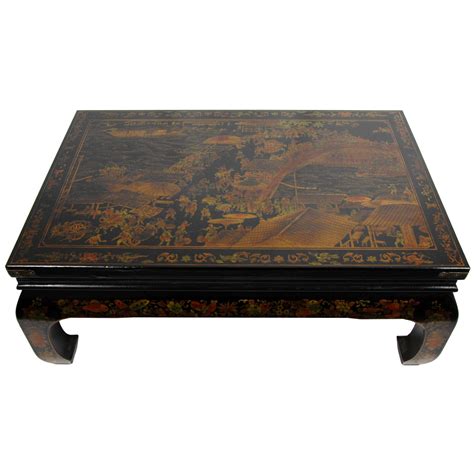 Oriental Furniture Black Lacquer Peaceful Village Coffee Table Ebay