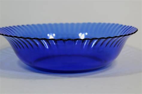 Vintage Cobalt Blue Glass Salad Serving Bowls Fluted Pattern Colorex Glassware