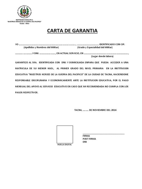 Modelo De Carta De Garantia De Un Bien Modelo De Cart