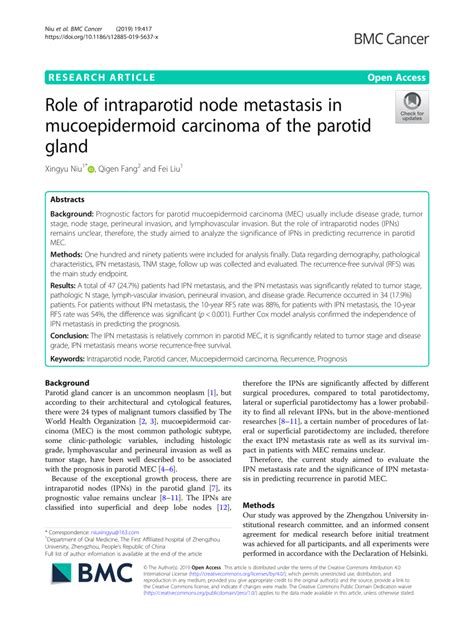Pdf Role Of Intraparotid Node Metastasis In Mucoepidermoid Carcinoma