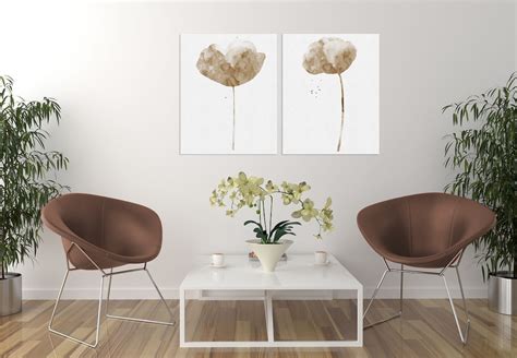 Set Of 2 Taupe Wall Art Watercolor Flower Art Prints Etsy