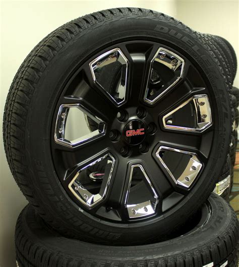 New Set Of Satin Black And Chrome 22 Gmc Yukon Sierra 1500 Denali Wheels