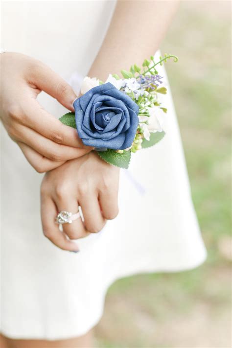 Dusty Blue Bridal Flower Bouquet Wrist Corsages Boutonnieres In