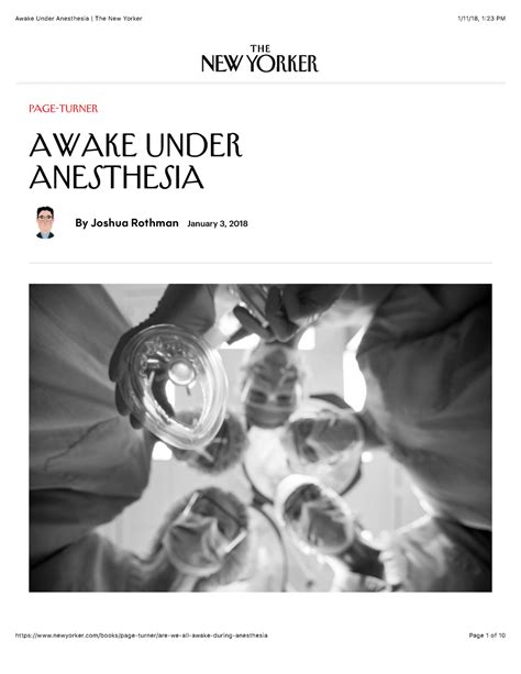 Awake Under Anesthesia The New Yorker Page Turner Awake Under Anesthesia By Joshua Rothman
