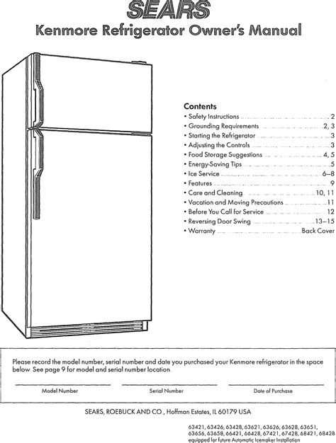 Kenmore Refrigerator Model Manual