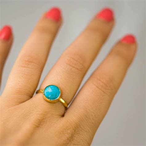 Turquoise Ring Gold December Birthstone Ring Gemstone Ring Etsy