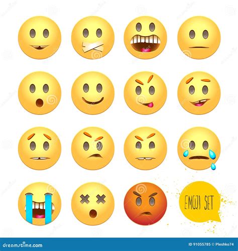 Set Of Emoji Smile Icons Isolated Vector Illustration On White