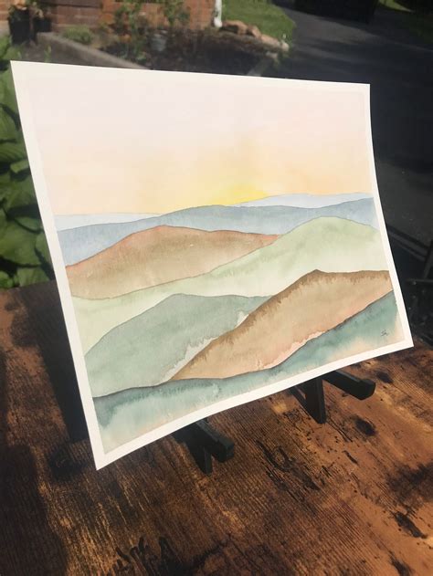 Rise Sunrise Watercolor Mountain Painting 8x10 Original Etsy