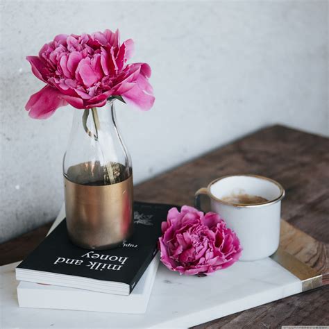 They are perfect for decorating for valentine's day or if you like to add feminine touches to your home! Pink Peony Flower, Books, Coffee Mug, Wooden Table Ultra ...