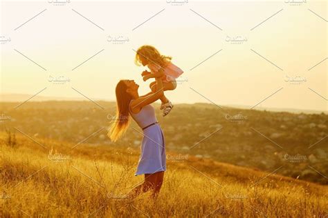 Mother And Daughter In Nature At Sunset Sunset Nature Mother