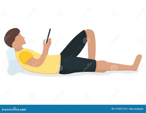 Man Lie On Floor With Gadget Tablet In Arms Male Character Rest Relax