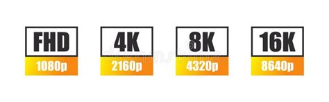 Video Or Screen Resolution Icons Set Full Hd 4k Ultra Hd 8k 16k