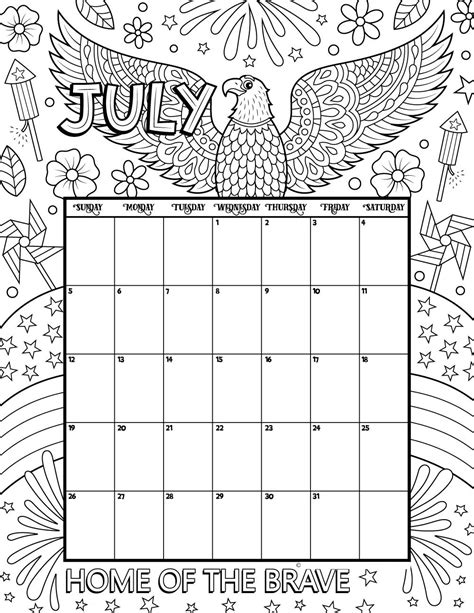July Calendar Coloring Pages Coloring Pages Coloring Pages For Kids