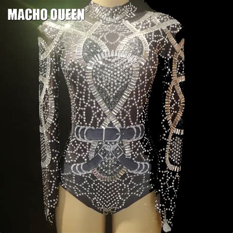 sexy rhinestone burning man bodysuit drag queen costomes party jumpsuit celebrity singer stage