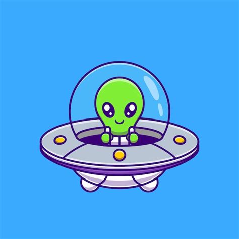 Free Vector Cute Alien Flying With Spaceship Ufo Cartoon Science