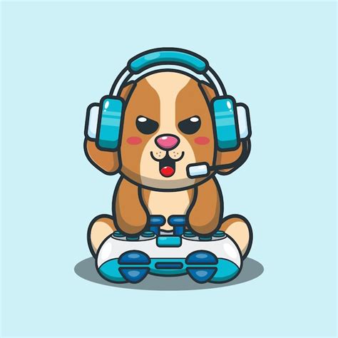 Premium Vector Cute Dog Gaming Cartoon Vector Illustration