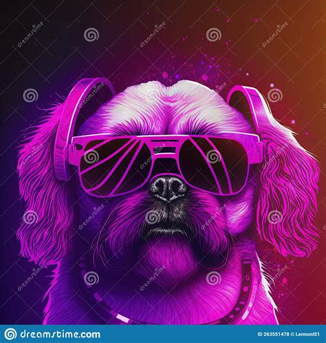 Cool Neon Party Dog In Sunglasses Generative Ai Not Based On Any