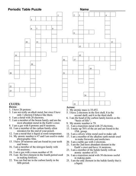 Printable Crossword Puzzles For 7th Graders Printable Crossword Puzzles