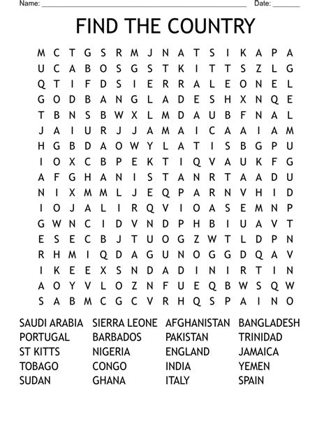 Find The Country Word Search Wordmint