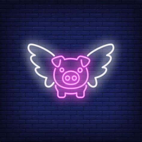 Download Flying Pig Cartoon Character Neon Sign Element Night Bright