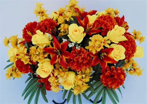 Shop for cemetery flowers in artificial plants and flowers. Fall Cemetery Flowers with Orange Lilies and Yellow Roses ...