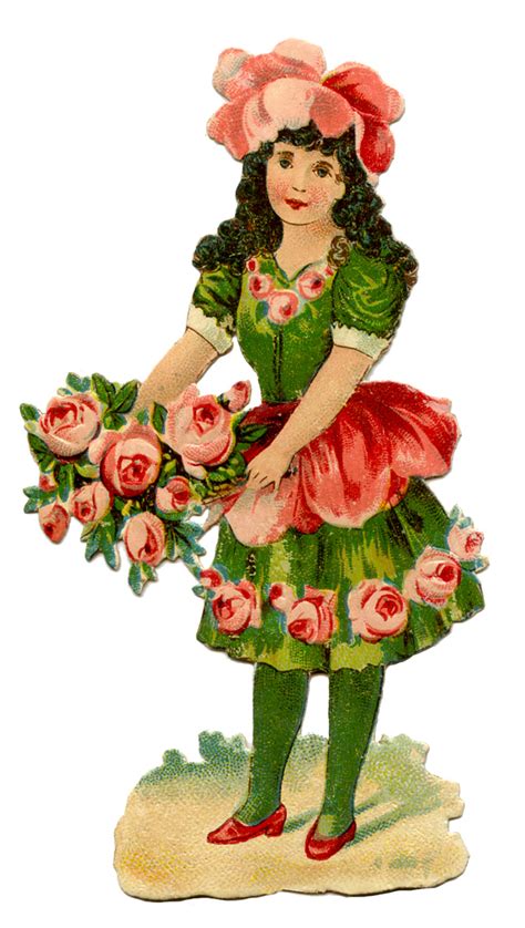 Vintage Image Charming Flower Girl Roses The
