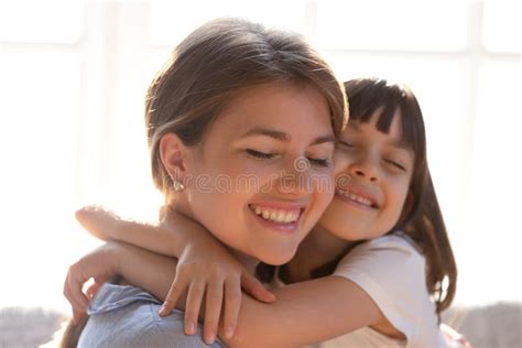 Loving Little Girl Hug Mom Showing Empathy Care Stock Photos Free