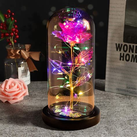 crystal galaxy rose in a glass dome glass rose with 20 led etsy