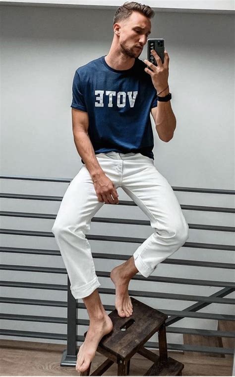 Pin By Fred Flinstone On Bare Feet Long Pants Suits Slacks Jeans Barefoot Men Mens Tops