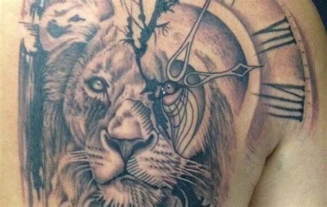15 Lion And Clock Tattoo Designs Cool Lion Clock Tattoos