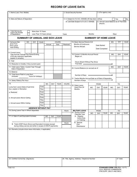 Form Sf 1150 Download Fillable Pdf Or Fill Online Record Of Leave Data