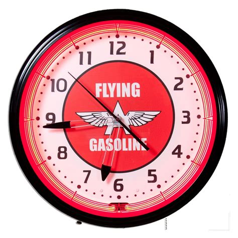 Flying A Gasoline Logo Neon Wall Clock Vintage Garage Clocks