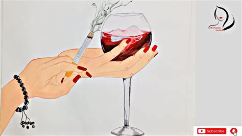 How To Draw Hand Holding A Wine Glass With Cigarette Color Art
