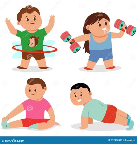 Fitness Exercise For Children Vector Set Workout Yoga And Sports