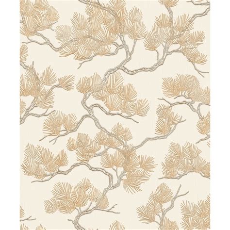Design Id Wall Fabric Oriental Pine Creambronze Wallpaper From