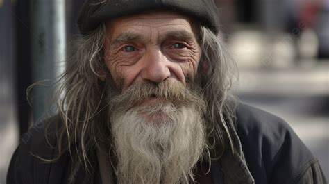 The Homeless Man With A Long Beard And Black Hat Background Homeless Man Picture Background