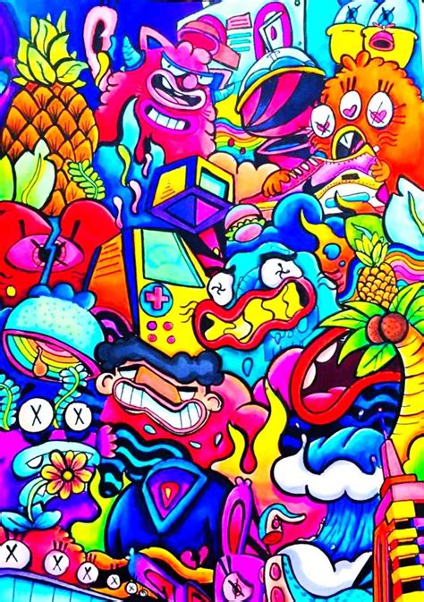 A Large Colorful Painting With Many Different Things On It