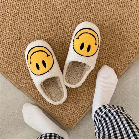 Smiley Face Slippers Smile Slippers Happy Face Slippers Etsy