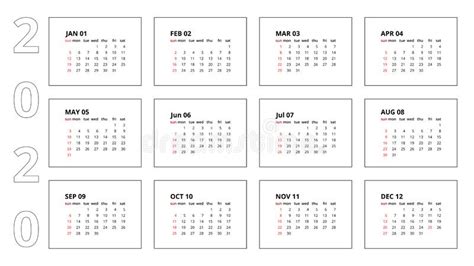 Calendar Year 2020 Vector Design Template Simple And Clean Design