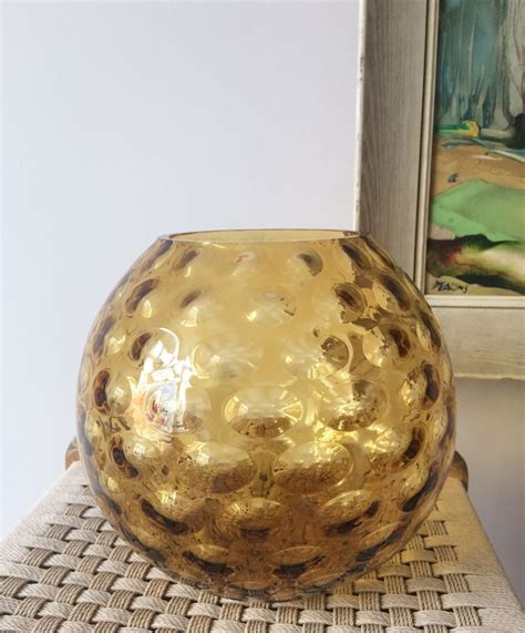 Mid Century Glass Vase By Borske Sklo Olives Yellow Vintage Etsy Uk Mid Century Glass Vase
