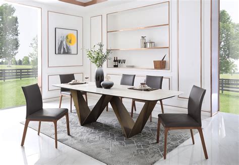 Modrest Melanie Modern White Ceramic And Brushed Brown Dining Table