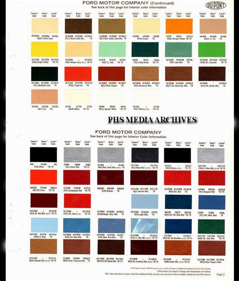 Color Chart Ford Paint Code List