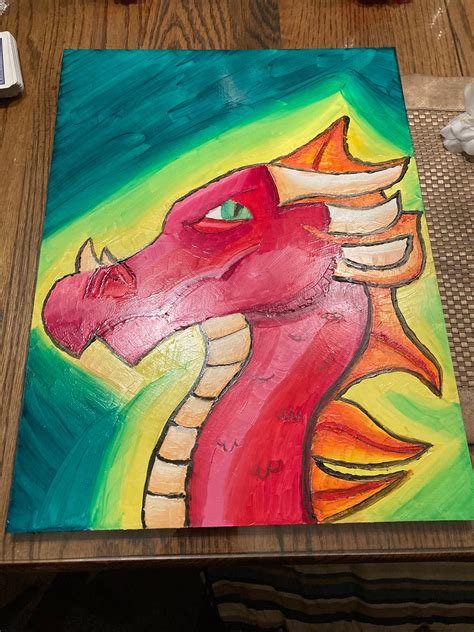 Red Dragon Oil Painting 12x16 Canvas Board Etsy